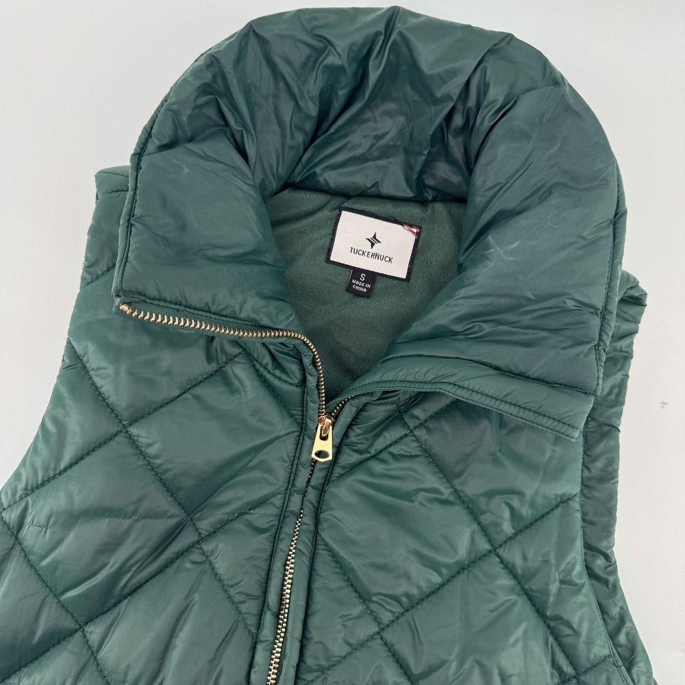Tuckernuck Women's Small Quilted Puffer Vest Emerald Green Full Zip Collared